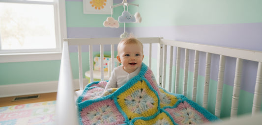 Granny Square Baby Blanket, hand crochet,  for boys and girls