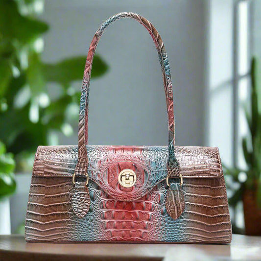 Makcr Joacbv Leather Crocodile Pattern Top Handle Handbag for Women High-value Satchel Tote Purse