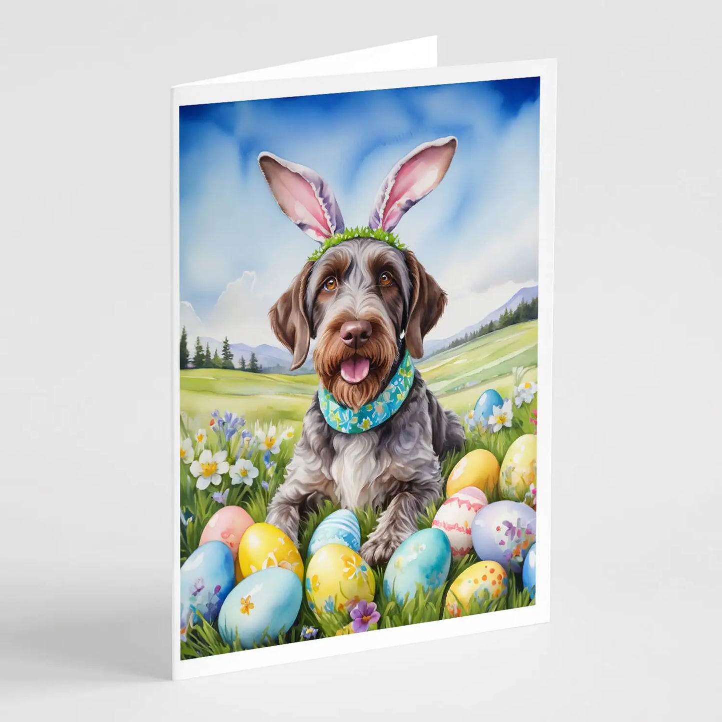 German Wirehaired Pointer Easter Egg Hunt Greeting Cards Pack of 8