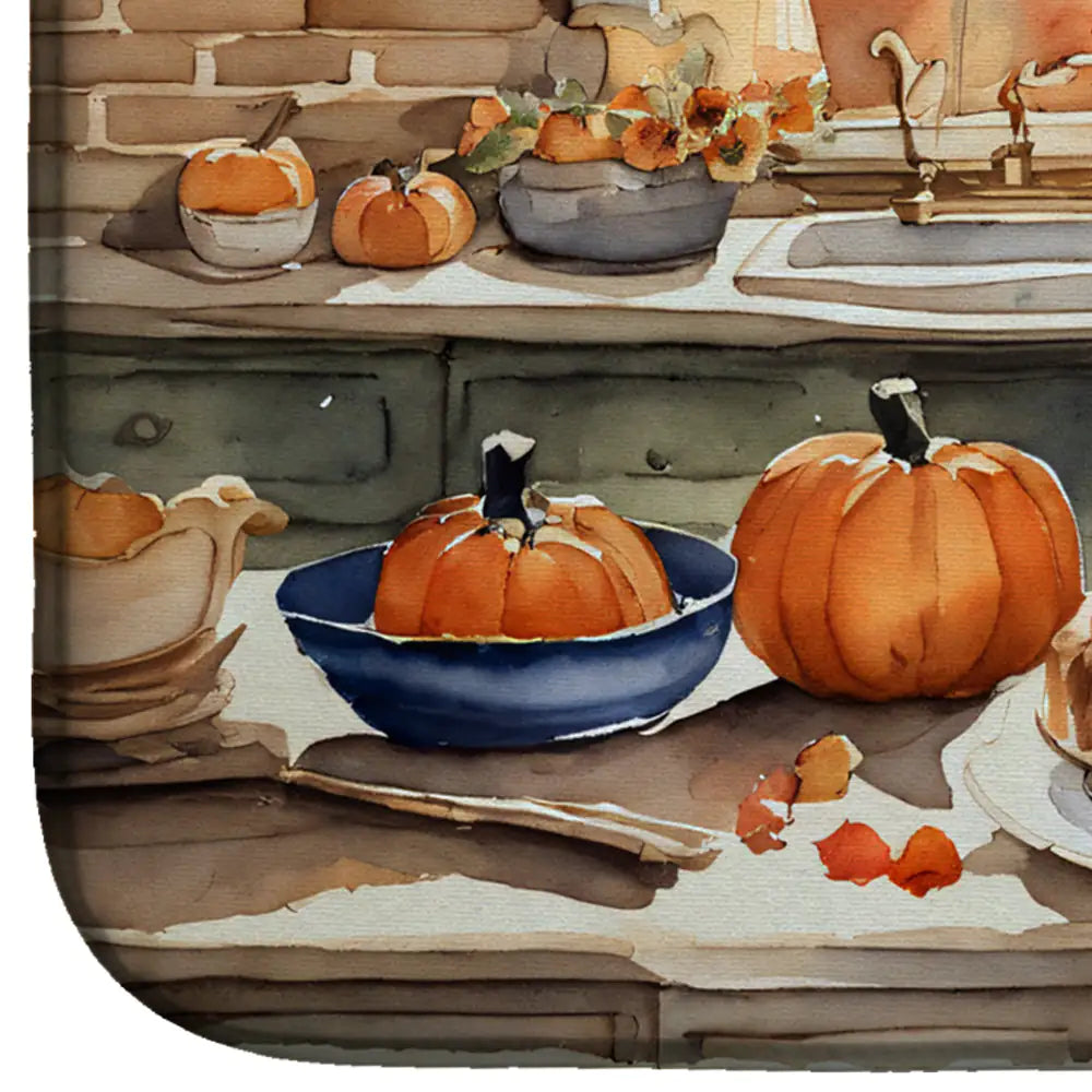 Scottish Terrier Fall Kitchen Pumpkins Dish Drying Mat