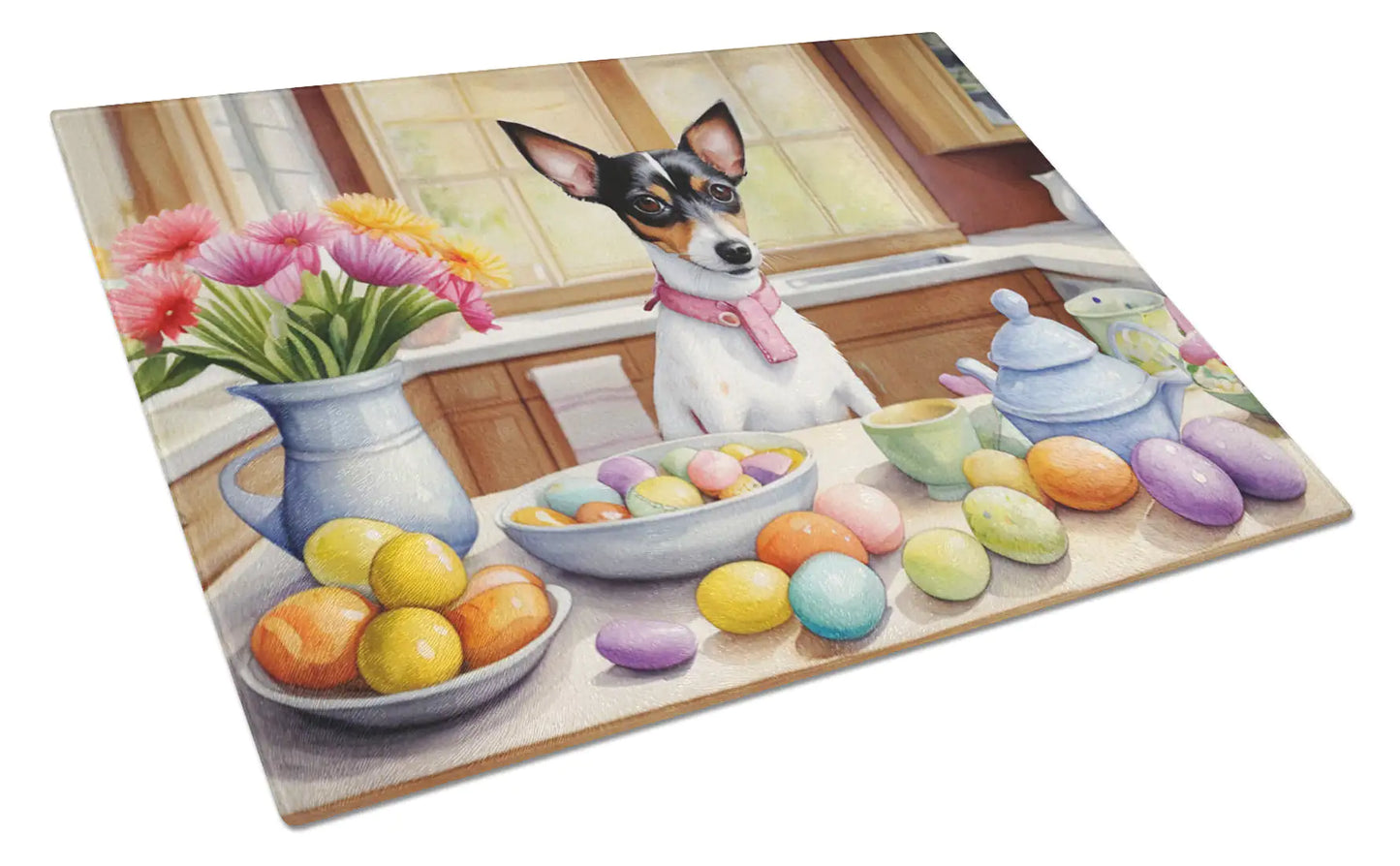 Decorating Easter Rat Terrier Glass Cutting Board
