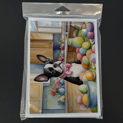 Decorating Easter Boston Terrier Greeting Cards Pack of 8