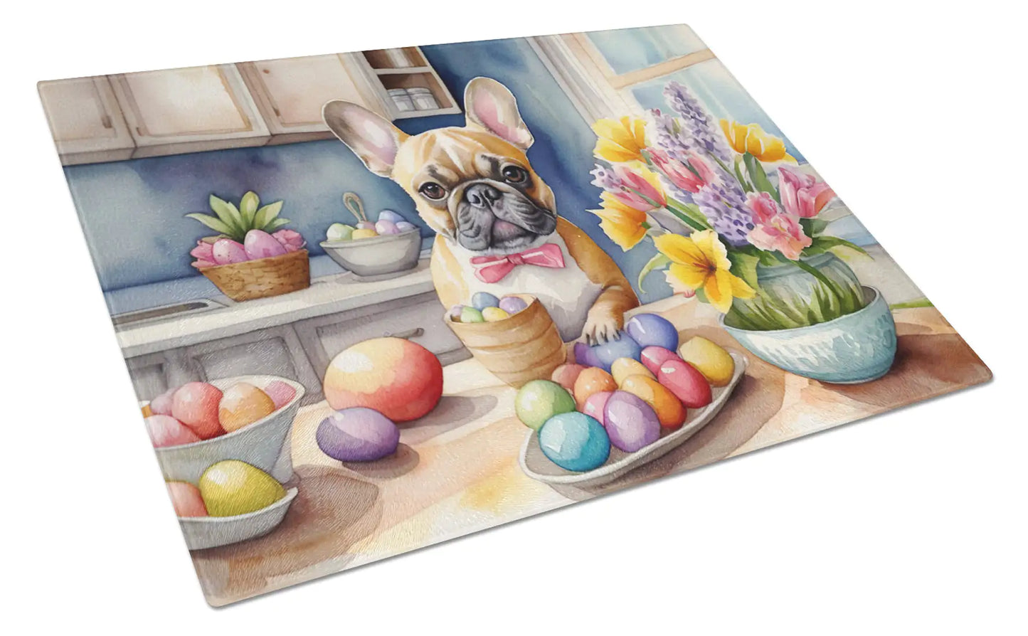 Decorating Easter French Bulldog Glass Cutting Board