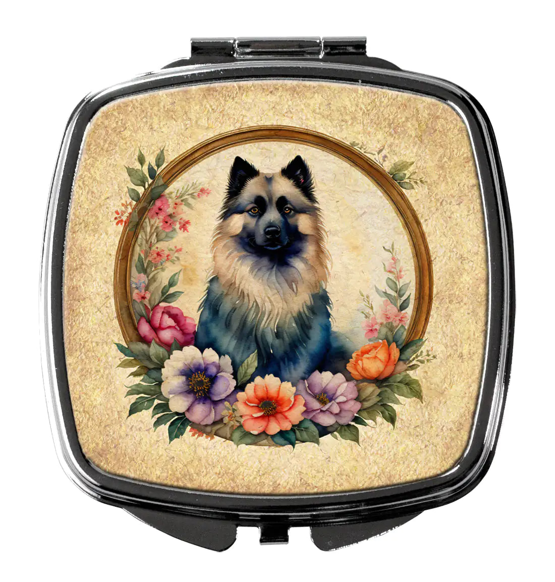 Keeshond and Flowers Compact Mirror