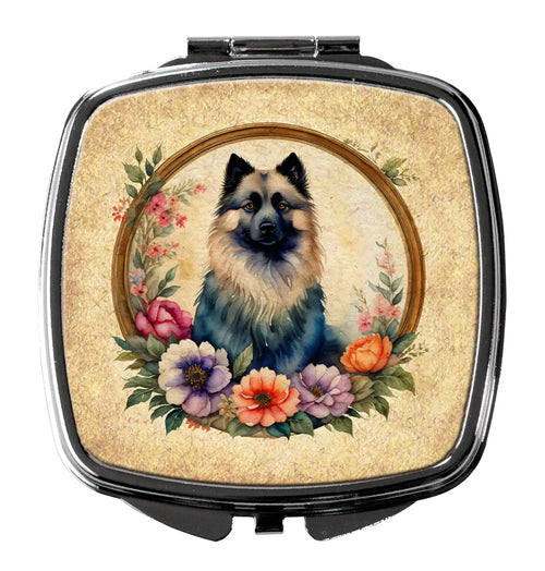 Keeshond and Flowers Compact Mirror
