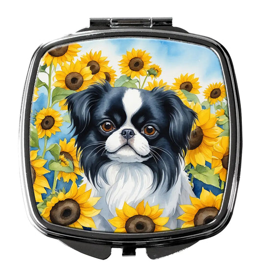 Japanese Chin in Sunflowers Compact Mirror