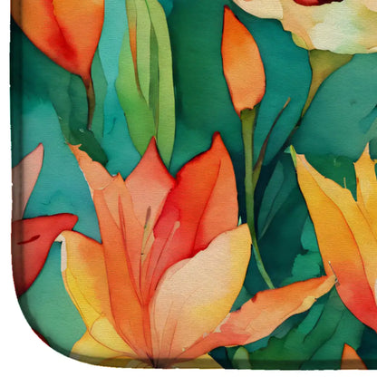 Lilies in Watercolor Dish Drying Mat