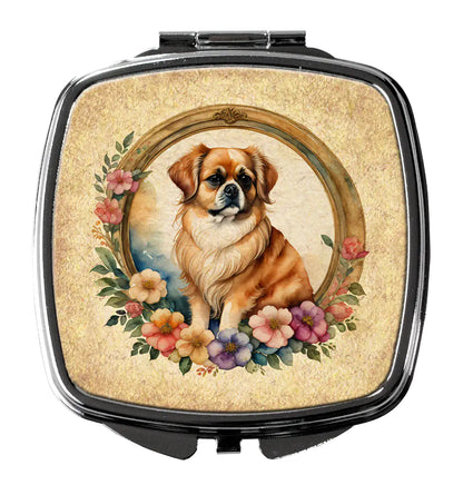 Tibetan Spaniel and Flowers Compact Mirror
