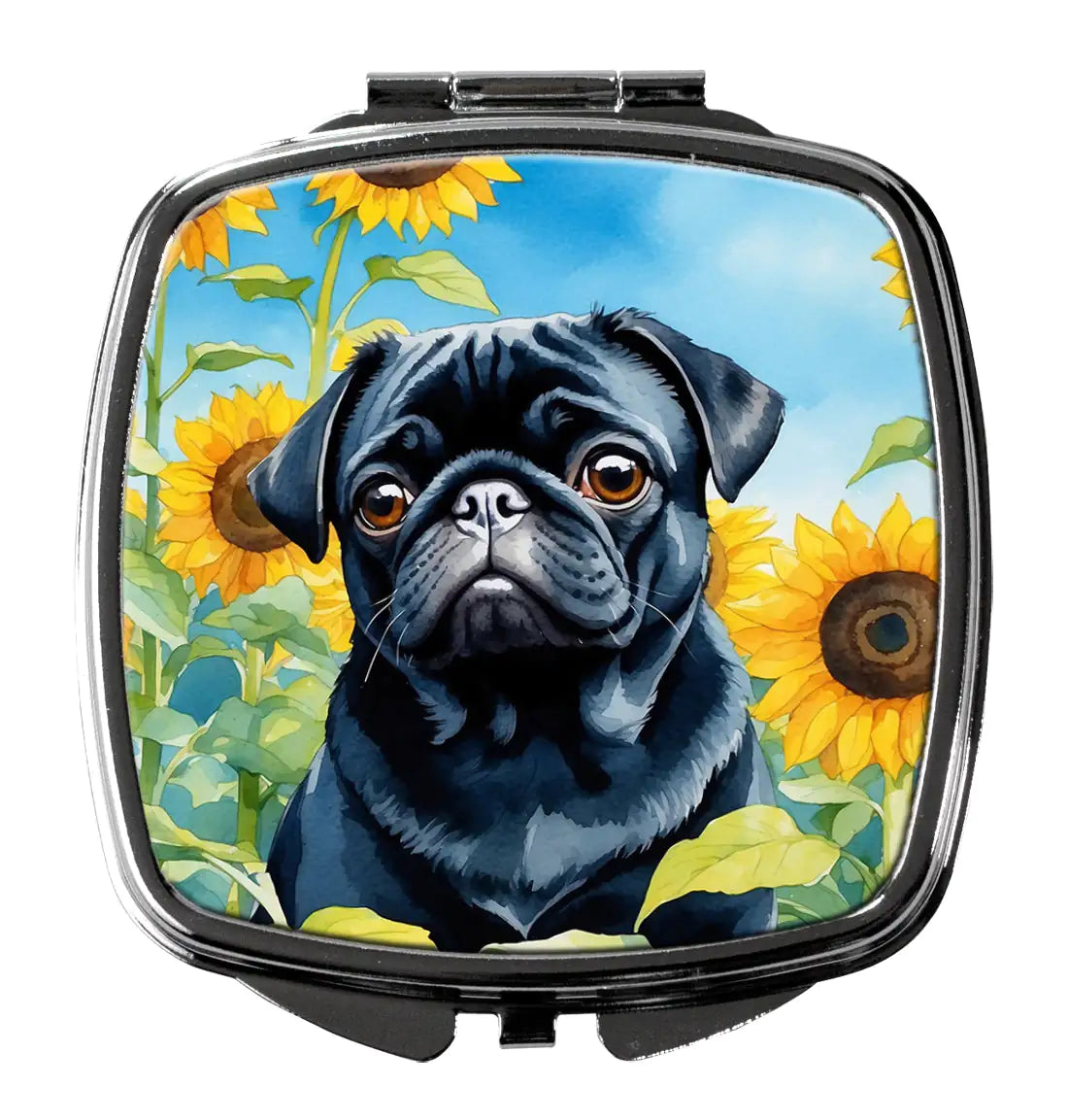 Pug in Sunflowers Compact Mirror