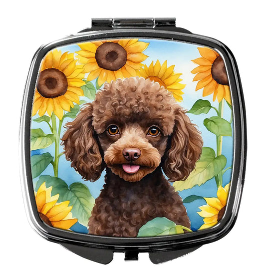 Chocolate Poodle in Sunflowers Compact Mirror