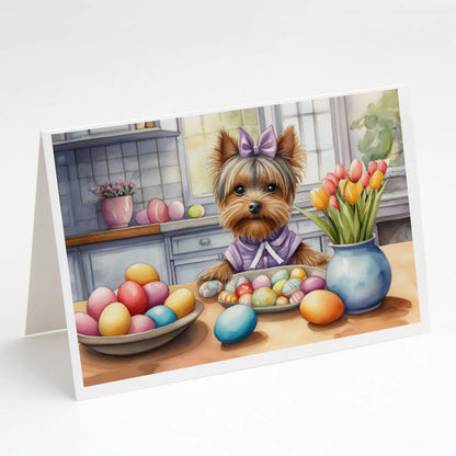 Decorating Easter Yorkshire Terrier Greeting Cards Pack of 8
