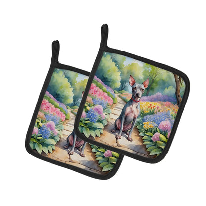 American Hairless Terrier Spring Garden Pair of Pot Holders