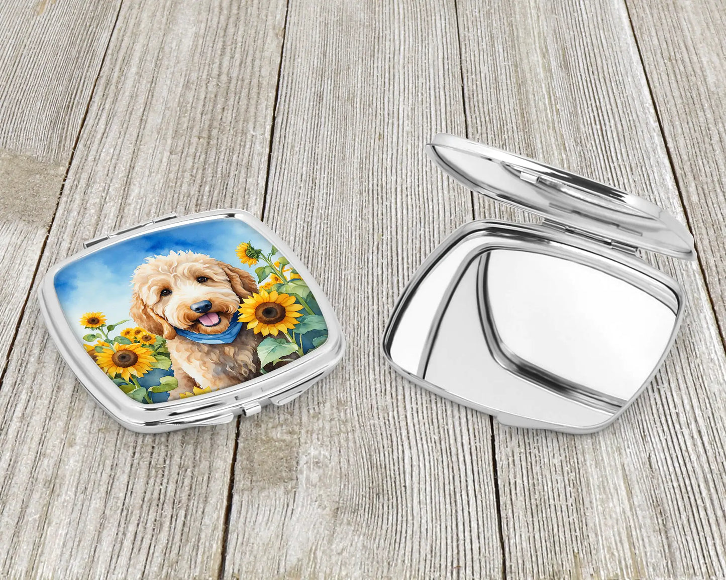 Goldendoodle in Sunflowers Compact Mirror