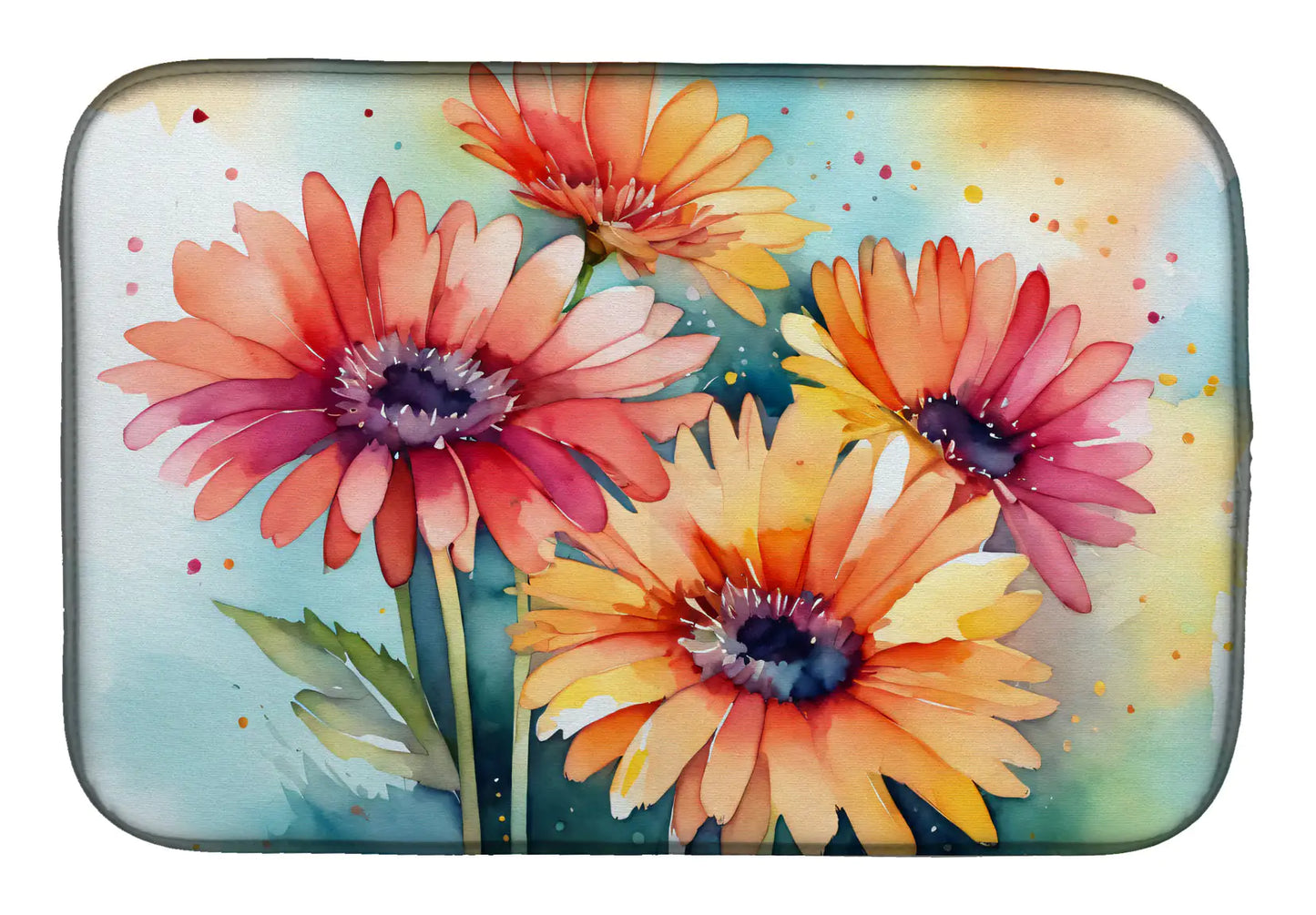 Gerbera Daisies in Watercolor Dish Drying Mat