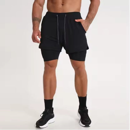 Gym Clothing Men Quick Dry 2 In 1 Men Polyester Spandex Breathable Liner Running Fitness Shorts
