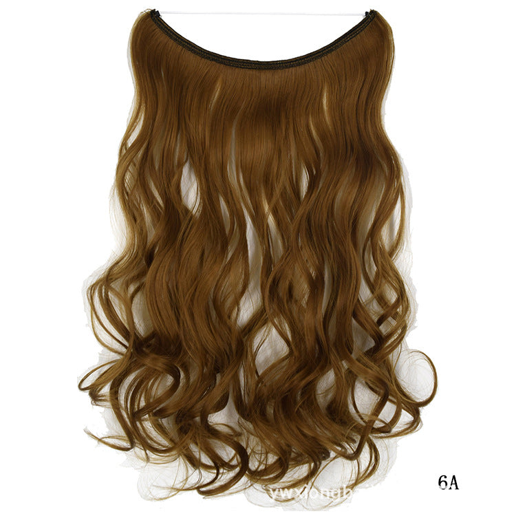 Wavy hair extension wig in honey blonde, curved top, long flowing waves