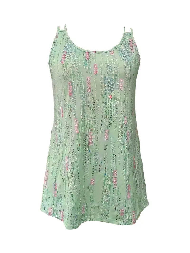 Casual Sleeveless Top Printed Double Shoulder Strap Women's Stylish Camisole.