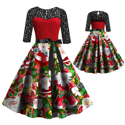Women's Long Sleeve Stitching Christmas Dress