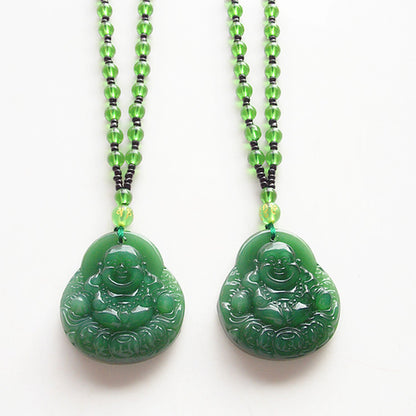 Spinach Green Maitreya Buddha Necklace Long Pendant