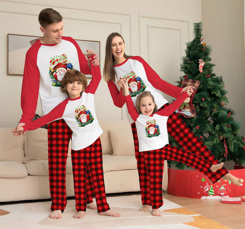 Christmas Parent-Child Set Long Sleeve T-Shirt Plaid Pants Family Matching Pajamas