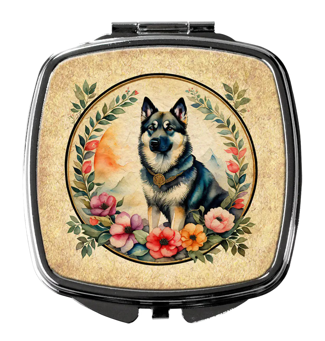 Norwegian Elkhound and Flowers Compact Mirror