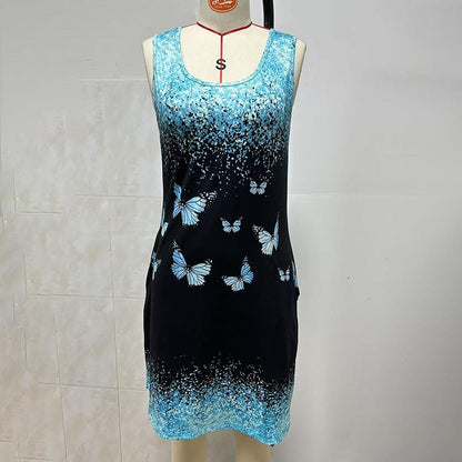 Women's Casual Sundress Summer Beach Graphic Print V Neck Loose Tank Dress