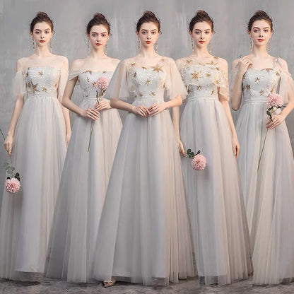 Champagne Gray Off-shoulder Slim-fit Bridesmaid Dress