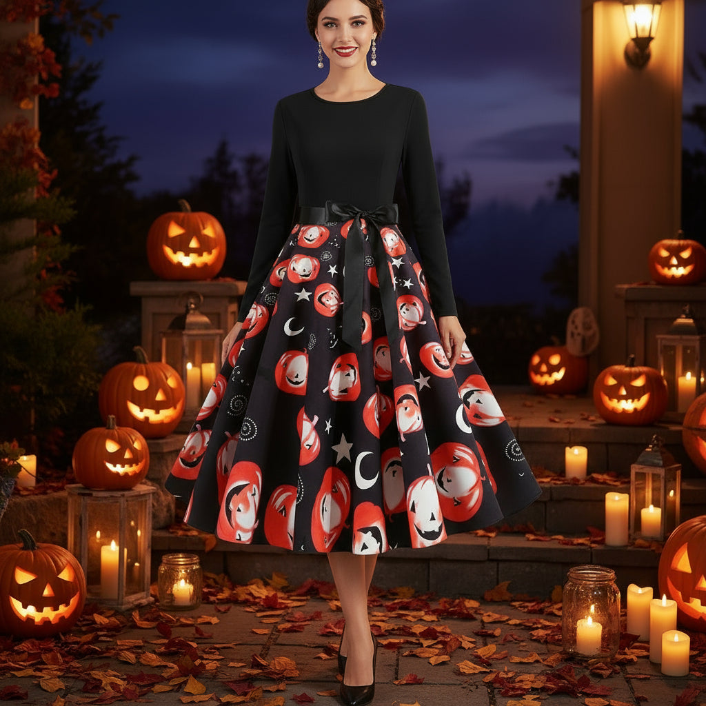 Halloween New Round Neck Elegant Party Print Dress