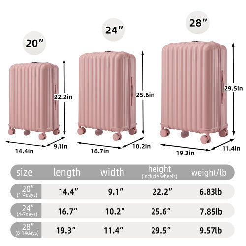 20  24  28  3 Pcs  Set In ABS Spinner Wheel Luggage, Carry On Suitcase, With Cup Holder & USB Port  Phone Holder