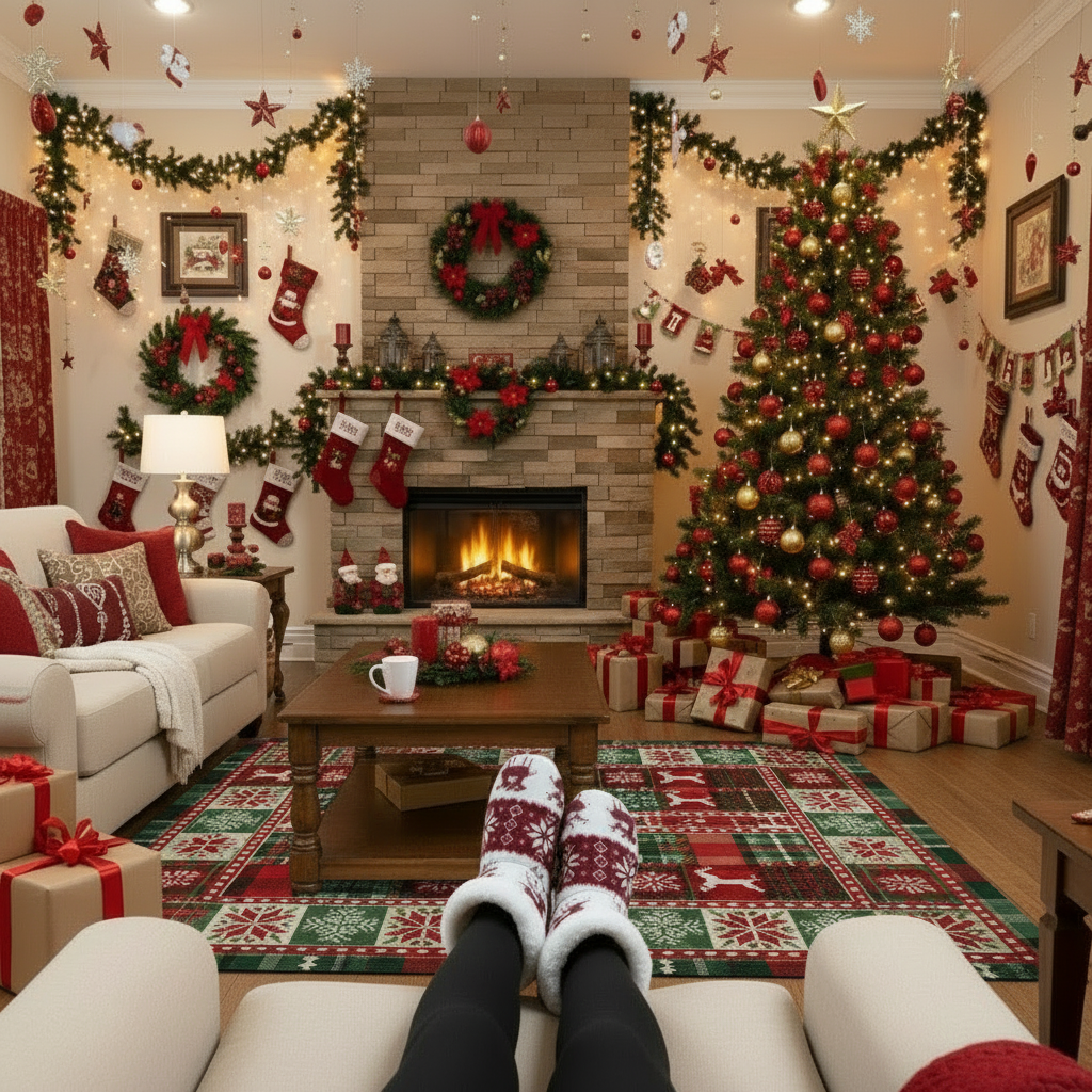 Christmas Elk Floor Shoes Indoor Socks Shoes Warm Plush House Slippers