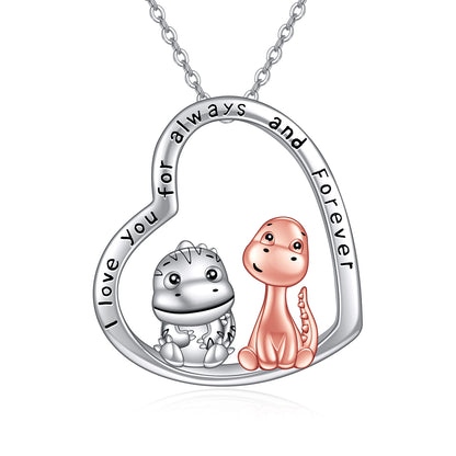 Necklace 925 Sterling Silver Cute Dinosaur Pendant Jewelry, I Love You Always and Forever