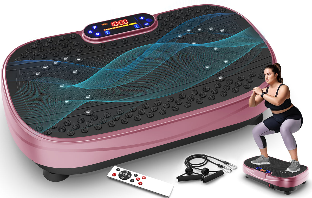 Rose red vibration plate fitness platform with black textured top and LED control display