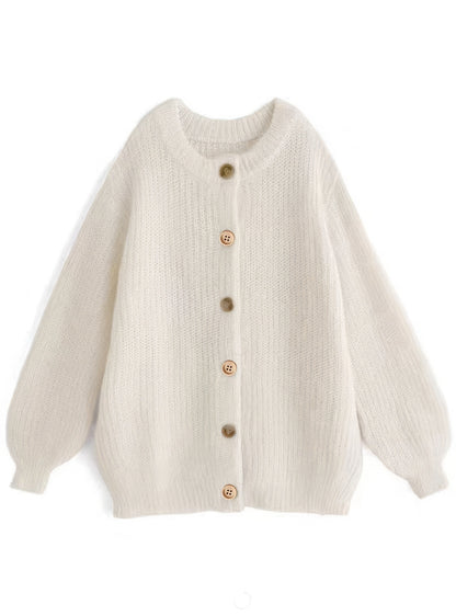 Women's Oversized Faux Cashmere Cardigan Sweater Gold Trim Clashing Button Knit Casual Fashion Jacket