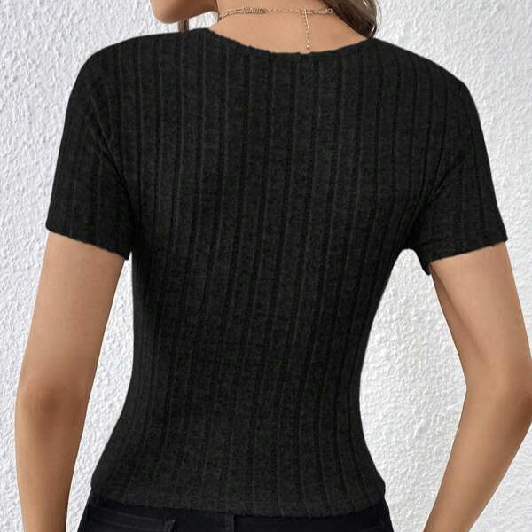Women's V-neck Cross Wrapped Chest Design Ribbed Solid Color Versatile Sexy Style Knitted Sweater