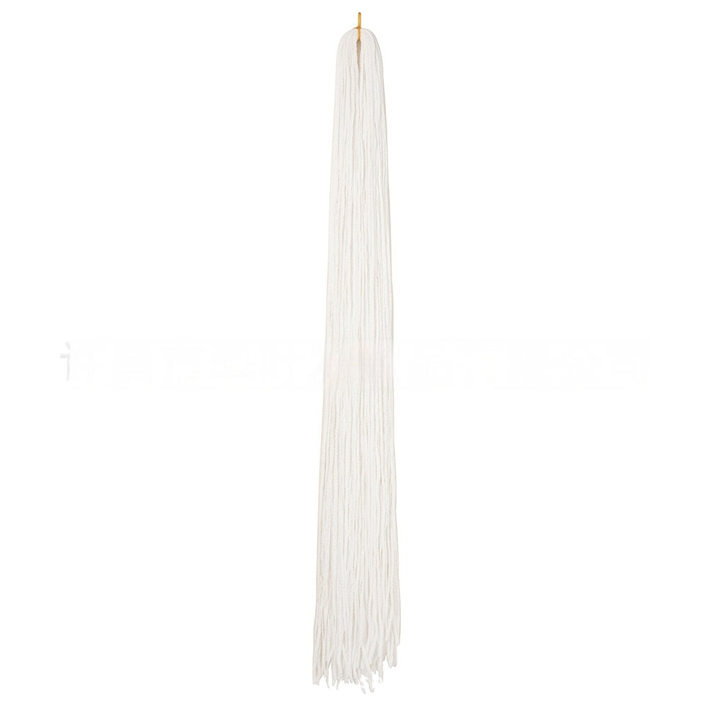 Ivory braided crochet hair extensions bundle with long straight strands and fringed ends.