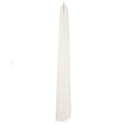 Ivory braided crochet hair extensions bundle with long straight strands and fringed ends.
