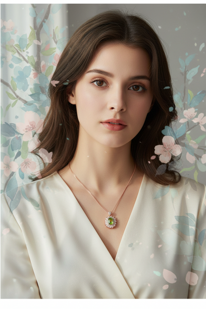 Gold peridot pendant necklace with drop earrings