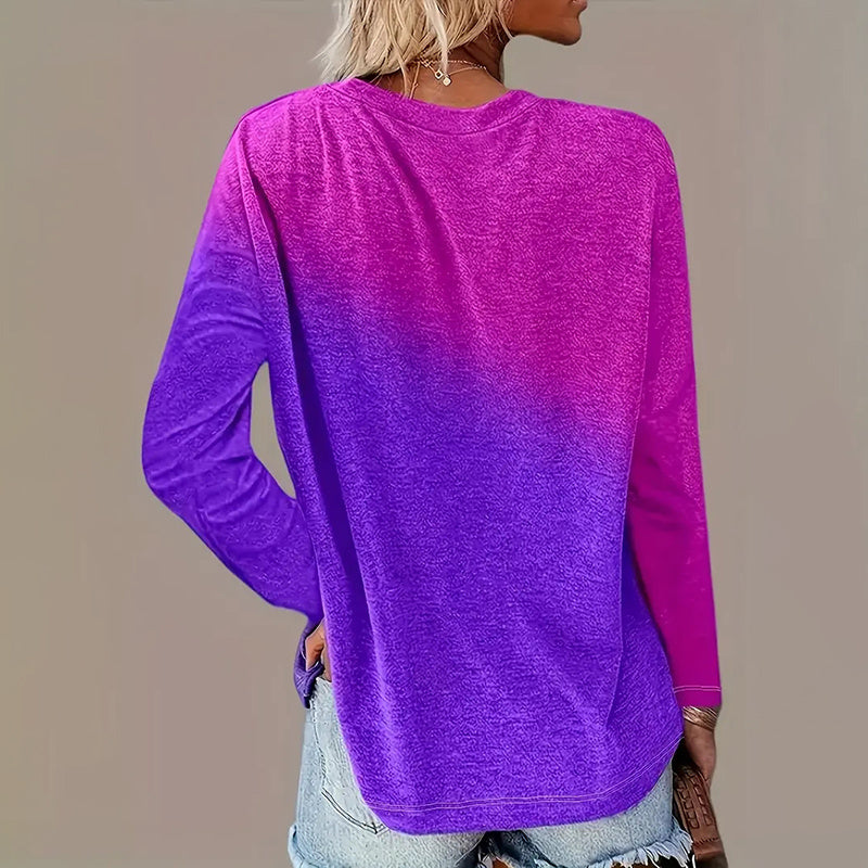 5 Pack Women's Casual Gradient Color Round Neck Long Sleeve Tops Set