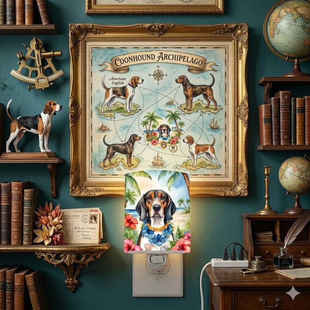 Ceramic night light with beagle and tropical island design, wall plug-in