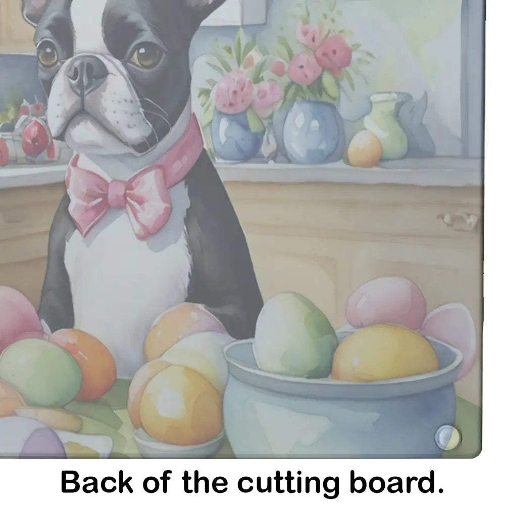 Decorating Easter Boston Terrier Glass Cutting Board