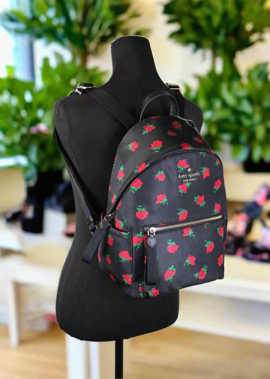 Kate Spade Leila Medium Rose Toss Nylon Dome Backpack