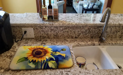 Sunflowers in Watercolor Dish Drying Mat