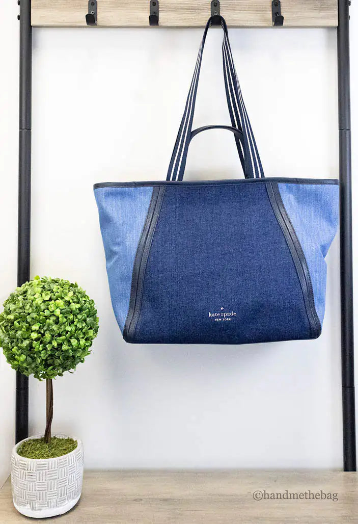 Kate Spade Rosie Large Blue Color block Denim Slouchy Tote