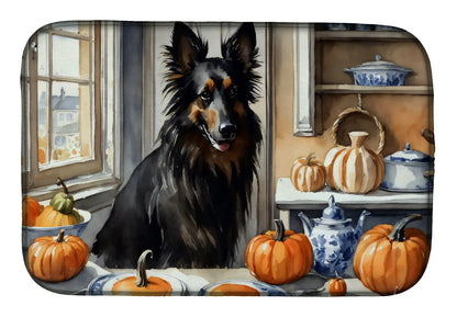 Belgian Sheepdog Fall Kitchen Pumpkins Dish Drying Mat