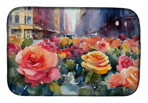 New York Roses in Watercolor Dish Drying Mat