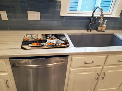 English Bulldog Fall Kitchen Pumpkins Dish Drying Mat