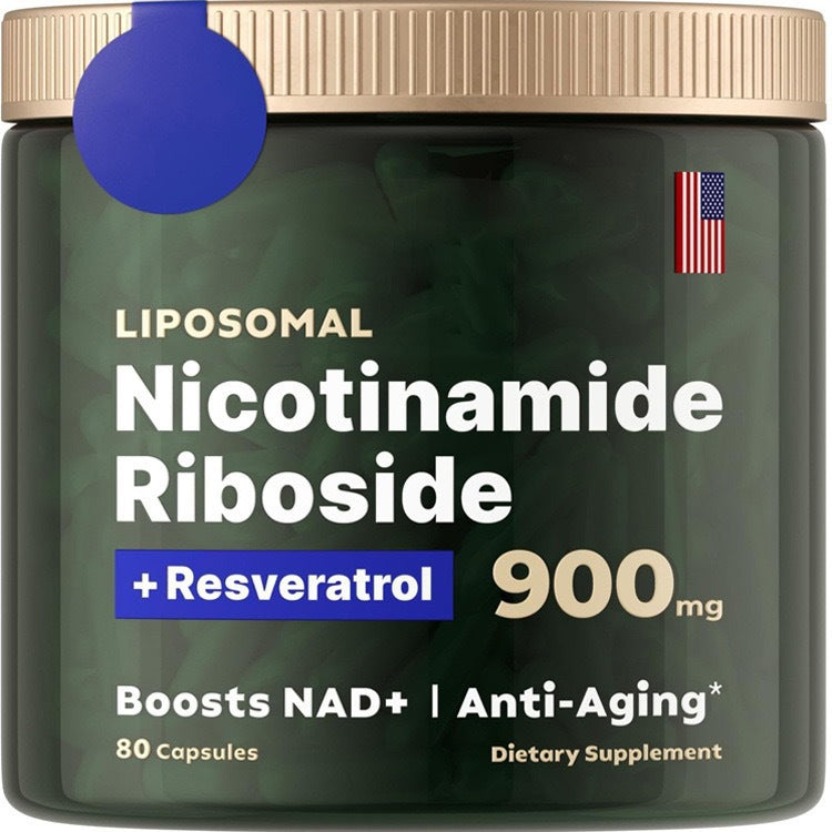 Liposomal Nicotinamide Riboside 900 mg jar with blue resveratrol badge