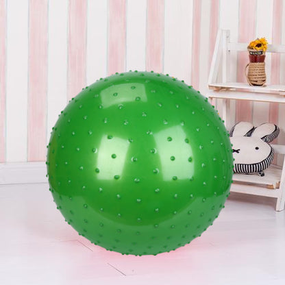 Green spiked inflatable exercise ball with grip nubs, yoga fitness workout ball