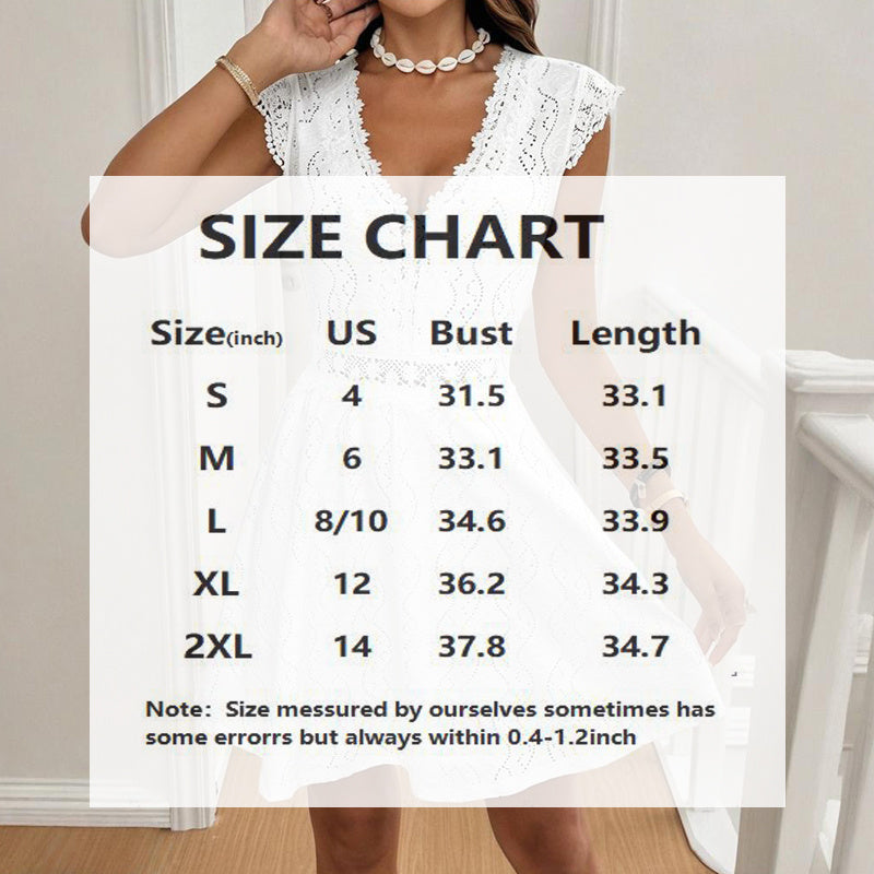 Women's V-Neck Solid Color Short Sleeve With Lace Trim - Summer Sexy Vacation Dress