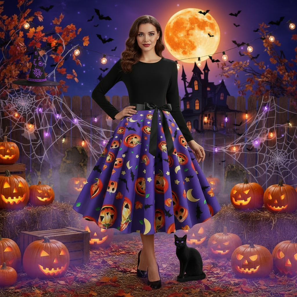 Halloween New Round Neck Elegant Party Print Dress